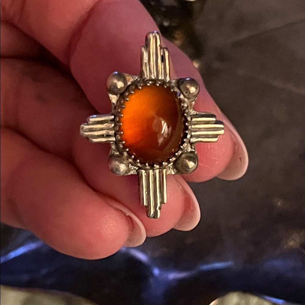 Sterling Silver Orange Carnelian Sunburst Ring